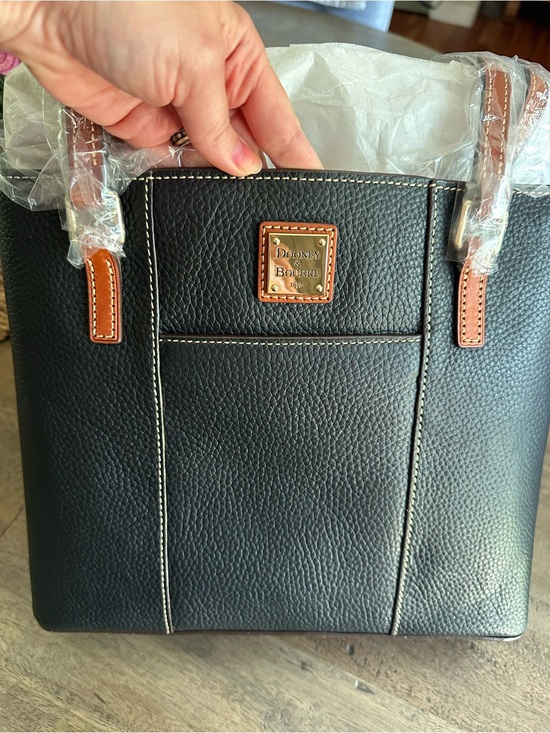 Dooney & Bourke Handbags - Dooney & Bourke Black Pebbled Leather Tote with Brown Trim